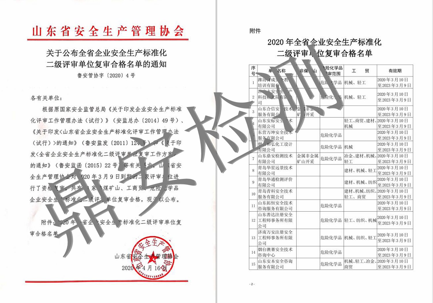 安全生產(chǎn)標準化二級評審單位